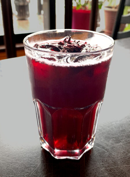 View of a glass of Hibiscus Iced Tea